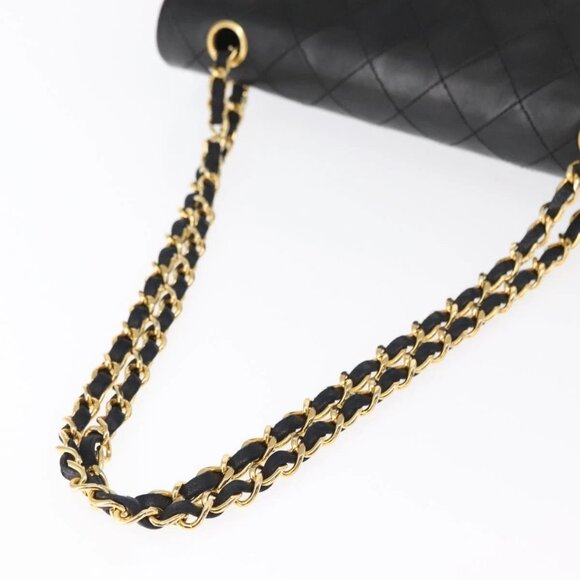 CHANEL Matelasse 25 Double Flap Chain Bag Lamb Skin Black Gold CC Auth 156638SAV - Picture 8 of 16